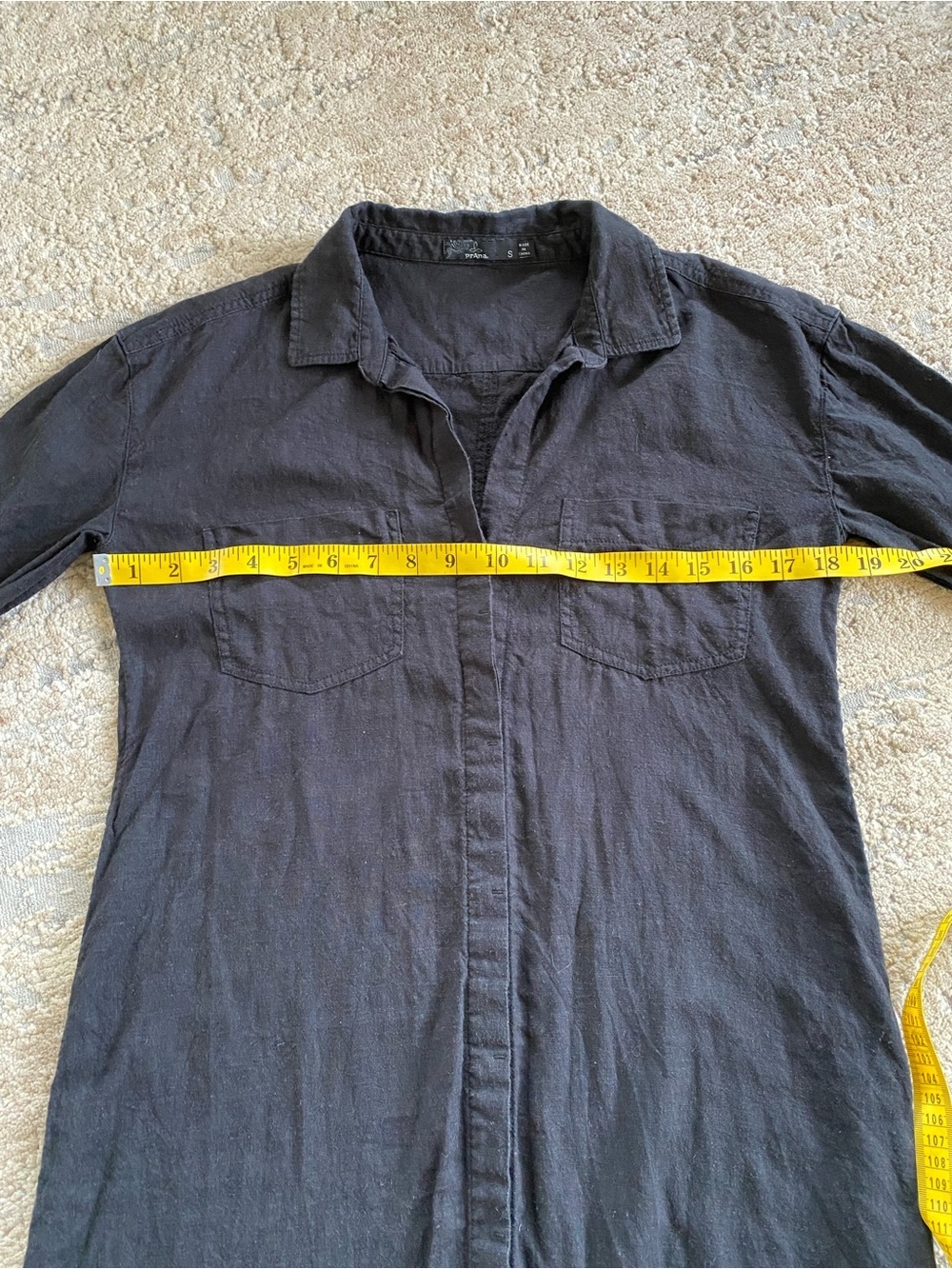 PrAna La Now Hemp Black Button-Front Shirt Dress Collared Mini Length: Small - Picture 8 of 9